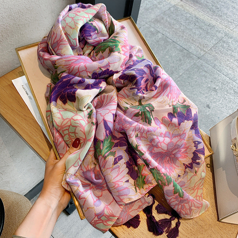 New spring and summer outerwear shawl travel scarf high-end versatile sunscreen printed gauze scarf --L3862