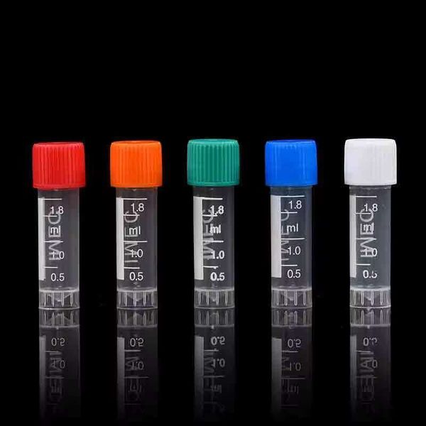 500Pcs-Lot Lab 1.8Ml Plastic Cryovial Silicone Gasket Freezing Tubes With Color Cap