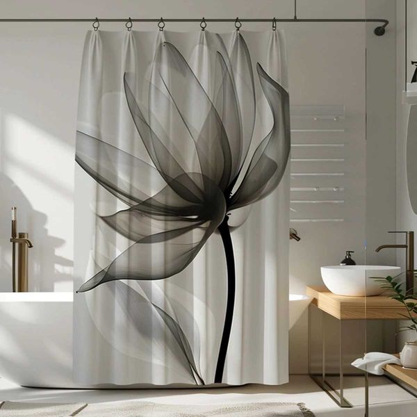 1 pc transparent leaf pattern polyester material shower curtain waterproof fabric thickened anti mold partition curtain for Y240815