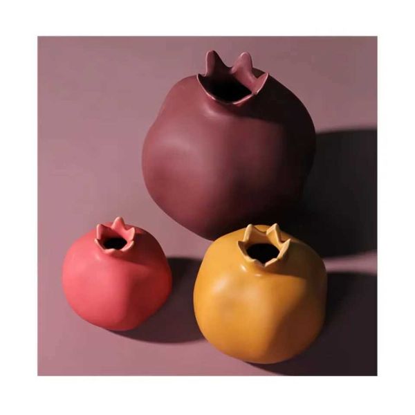 2020 New design morandi ceramic pegranate shape fruit vases minimalist decor shro vase Small decoration items Urn vaseT250117