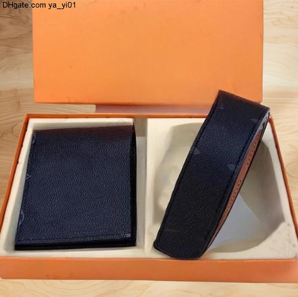 wallet Designer belt designer leather mens belt card holder set fashion checked plated gold buckle ceinture black brown purse luxury belt fo