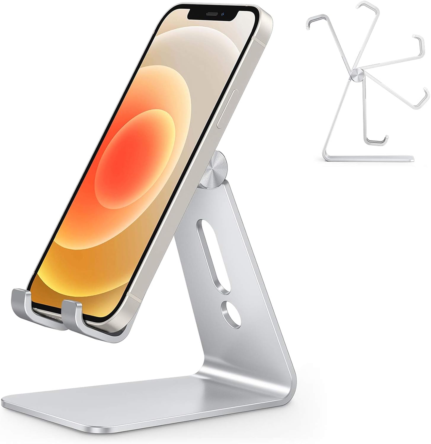 Aluminum Phone Stand Adjustable Universal Desktop Holder with Charging Port Anti-Slip Base for All Smartphones