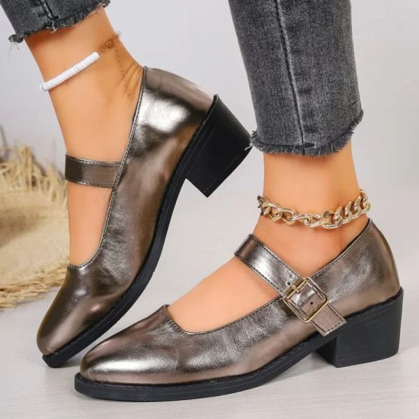 High Women Heels Casual Summer New Chunky Shallow Designer Elegant Dress Buckle Shoes Party Pumps atillas Mujer f9af