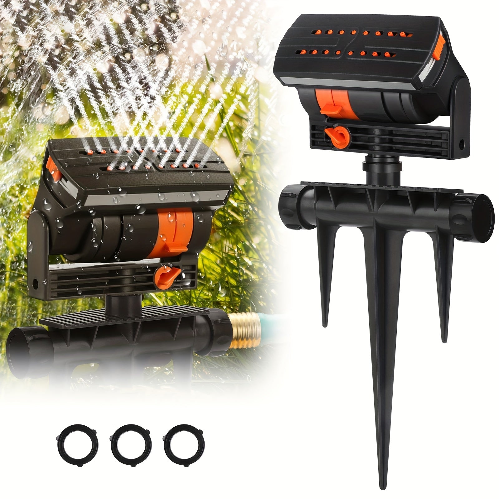 TEMU 16-hole Automatic Oscillating Sprinkler, Swing Sprinkler With Adjustable Spraying Range And Water Flow, Irrigation Tool For Garden And