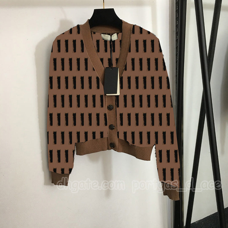 Letters V Neck Women Cardigan Sweater Luxury Contrast Color Button Knitted Coat Spring Autumn Street Style Sweaters Outerwear