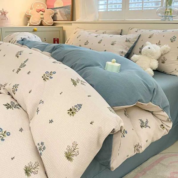 Aesthetic Floral Duvet Cover Twin Double Queen Bedding Set Shabby Chic e Comforter Cover with Fresh Flower Bed Sheet PillowcasesC241218