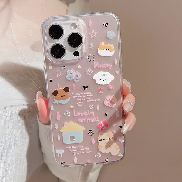 ddmygifts Instagram Cartoon Graffiti Puppy Cat Suitable for Apple 15 Pro Max Phone Case iPhone 14 Hanging Chain 11 Soft 13 A