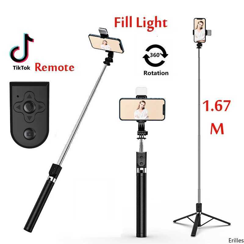 1.67M Long Extended Bluetooth Wireless Selfie Stick Live Broadcast Stand Holder Tripod Foldable With Fill Light For Smartphones X250719