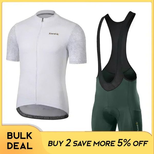 Santic Mens Cycling Sets Summer MTB Bike Cycling Shirts Bib Shorts 4D Padded Riding Sports Quick-Dry Clothing Sets Asian Size 241219