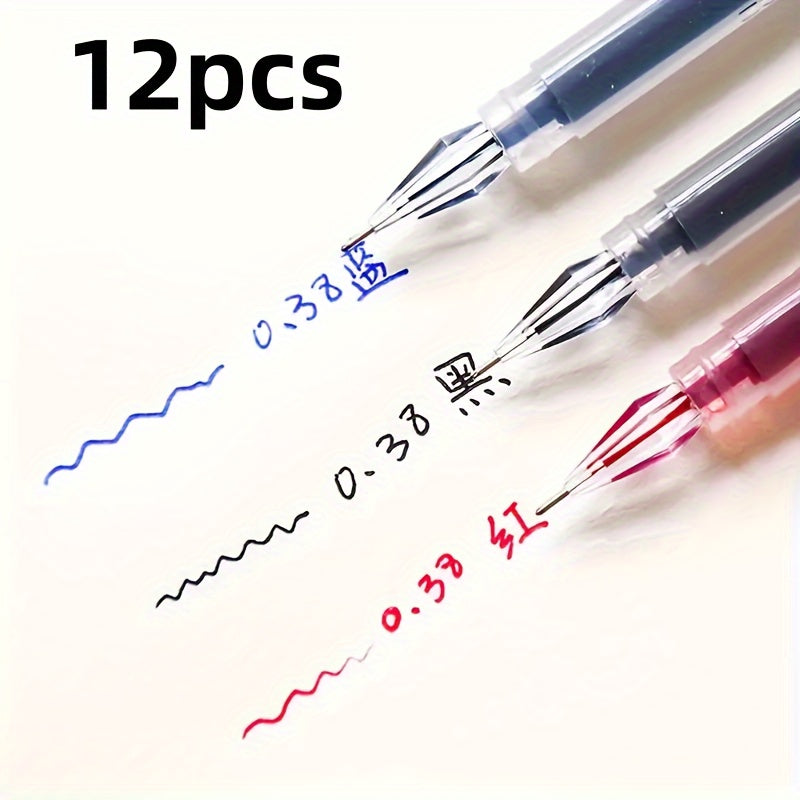 TEMU 12pcs Diamond Tipped Gel Pens, 0.38mm Thin Tip, Large Capacity, Smooth Writing, Suitable For Offices And Schools, Students And Office Supplies -