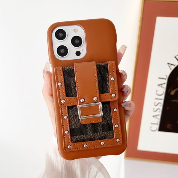 16 IPhone 15 pro max phone case designer wallet iPhone 11 12 13 14 15 Pro luxury lanyard rivet card bag handbag phone case
