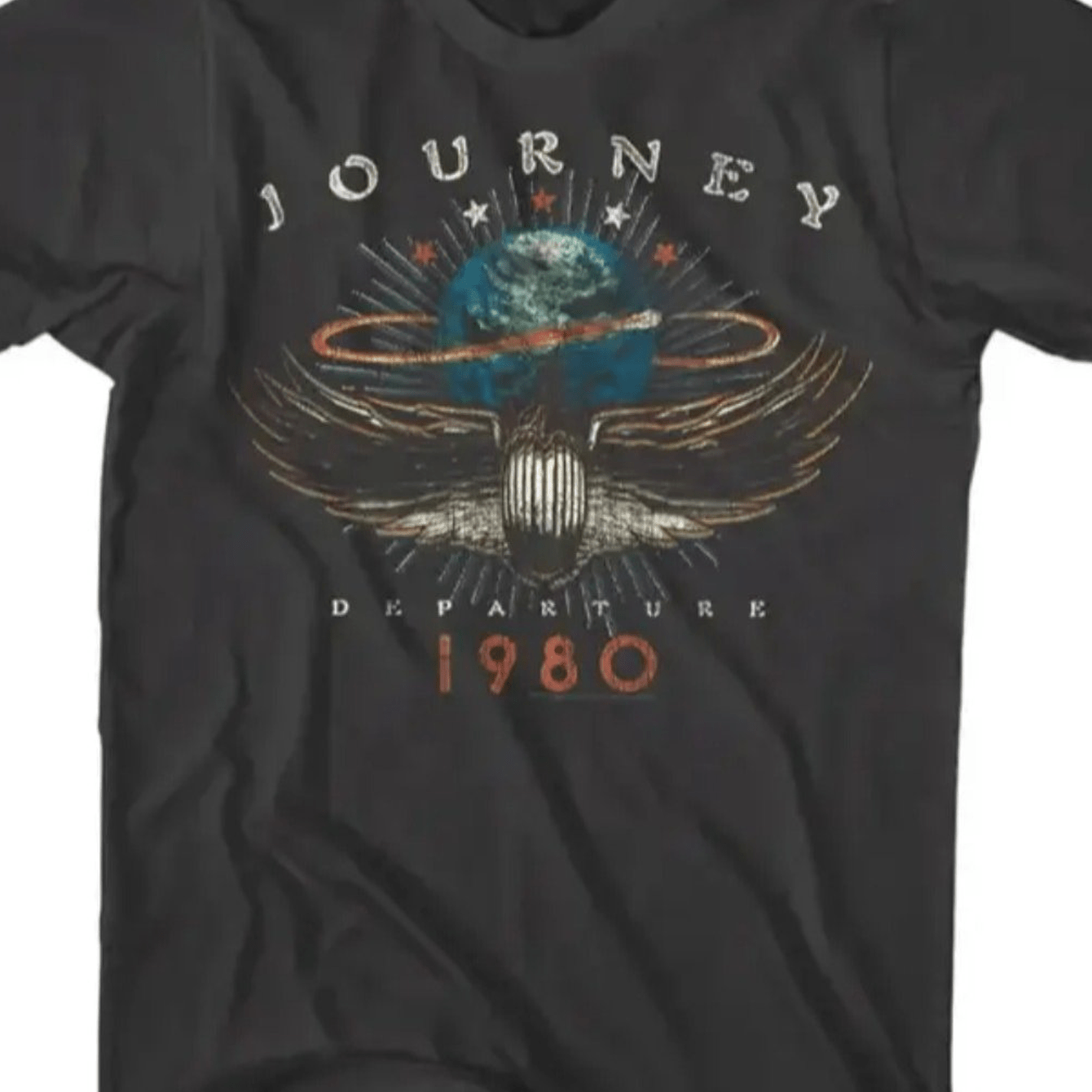 TEMU Men's Vintage 1980s Journey Deep Graphic Tee - Retro Rock Band Shirt Design, Soft Crew Neck Short Sleeve T-shirt For Concerts, Casual Outfits -