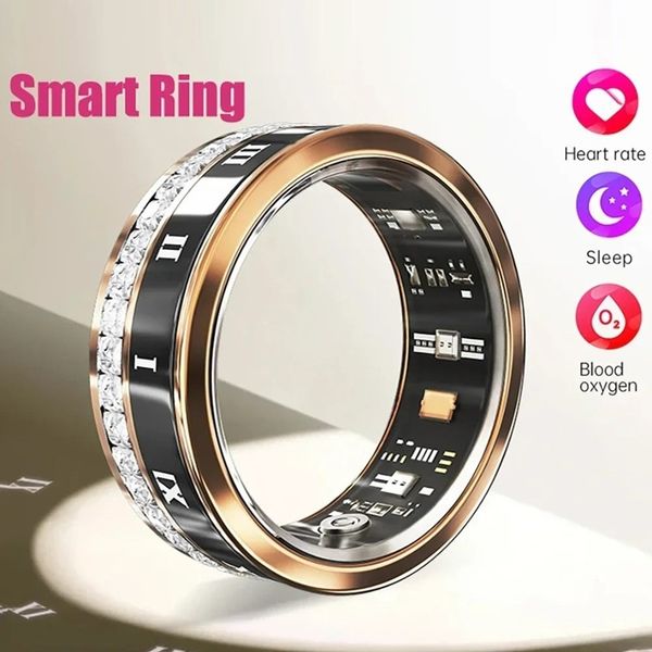Diamond Smart Ring Men Women Heart Rate Blood Oxygen Monitor Smartring with Diamond Multi-sport Fitness Tracker for Android IOS Roman Numera