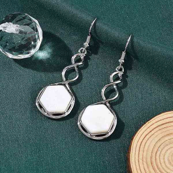 Boucles d'oreilles pendantes en coquillage naturel hexagonal