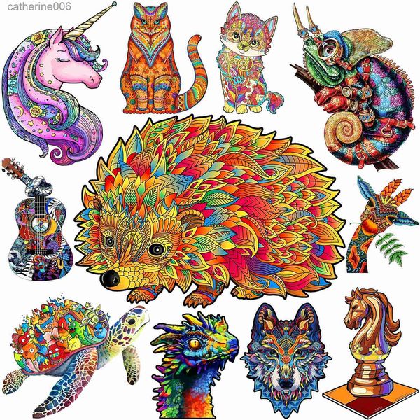 Puzzles Mysterious Wooden Animal Puzzles Hedgehog Jigsaw Gift For Adults Kids Educational Fabulous Toys Interactive Board GamesL231025