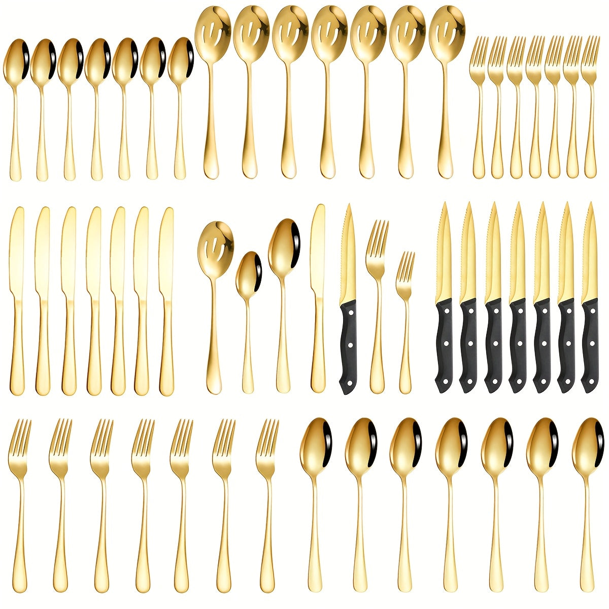 TEMU 49pcs Golden Cutlery Set With Steak Knives And Serving Utensils - Luxury Stainless Steel Mirror Polished Buffet Tableware For Home, Parties,