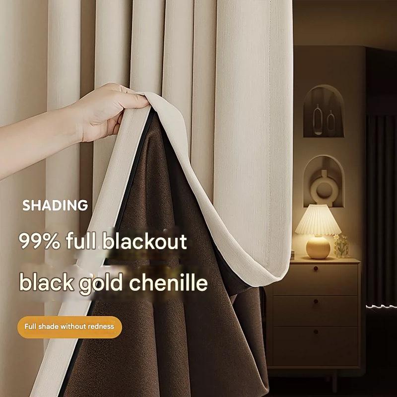 T0492 New French Cream Snow Neil Sunscreen Heat Insulation Thickened Curtain Shading Bedroom Living Room Bay Window Whole House Keqiao