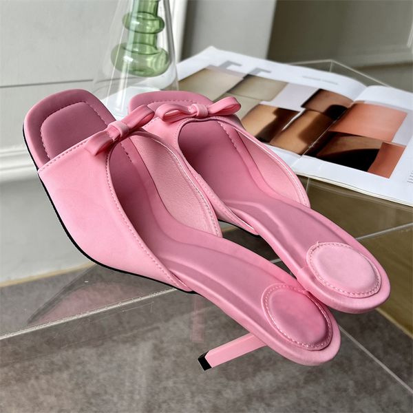 Eilyken Summer Fashion Butterfly-knot Satin Women Slipper Slip On Ladies Sandal Thin High Heel Outdoor Dress Slides Shoes dh5727163