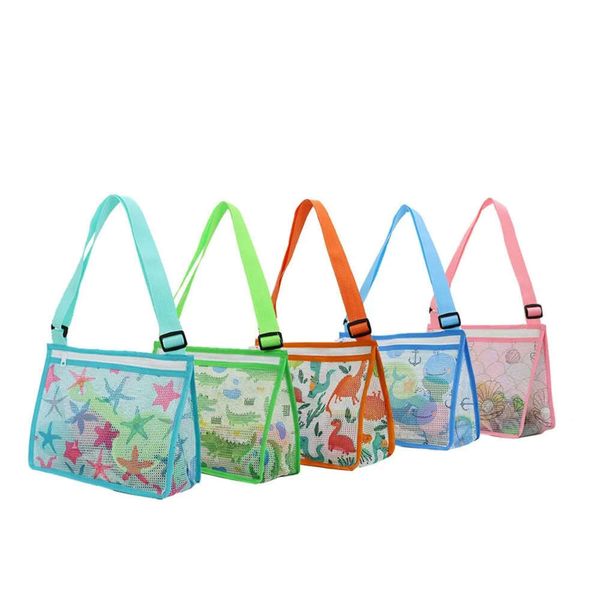 Bags Children Shell Summer Collection Mesh Beach Bag For Kids Toy Organizer Net Zipper Adjustable Shoulder Strap Storage Pouch