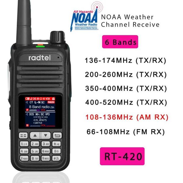Interphone Radtel RT-420 6 Bands Amateur Ham Two Way Radio 256CH Air Band Walkie Talkie NOAA VOX USB SOS LCD Color Police Scanner Aviation Z