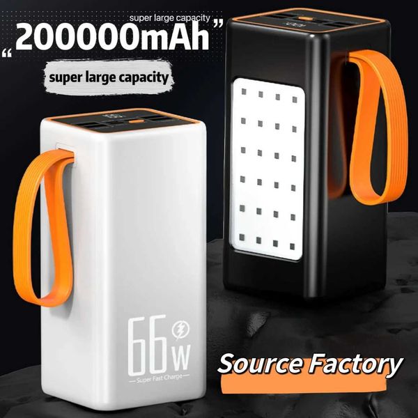 Power Bank 200000mAh High Capacity 66W Fast Charger Waterproof Rechargeable Battery For Mobile Phone Cputer Camping LED Light Z241031