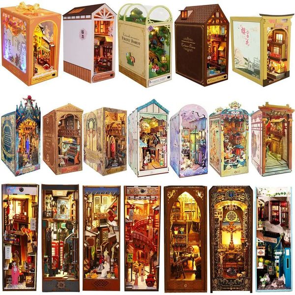 DIY Book Nook Kit Shelf Insertion Mini Firefly Forest House Wooden Bookshelf Room Doll House Bookshelf Toy Adult 3D Puzzle Gift 250110
