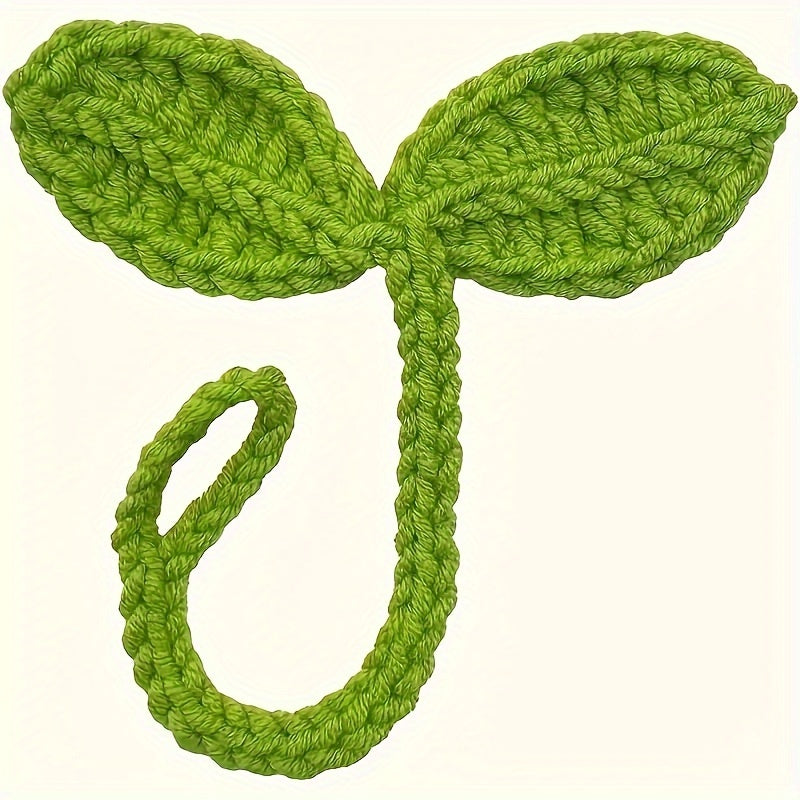 TEMU 1pc Green Crochet Germination Earbud Organizer, Dual Leaf Design, Backpack Pendant & Bookmark, Ideal For Wire Management, With Easter Or