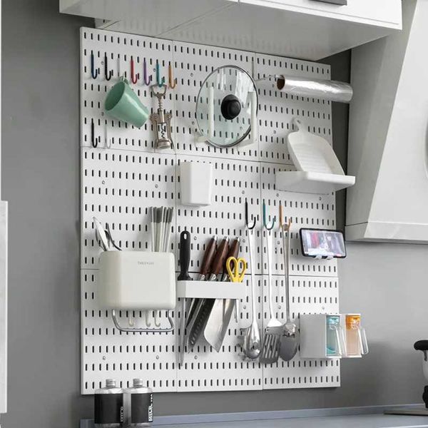 Storage Holders Racks Punch-free Household Hole Board Wall Shelf Hanging Storage Hook Rack White and Black Dormitory and Kitchen Bathroom Sh
