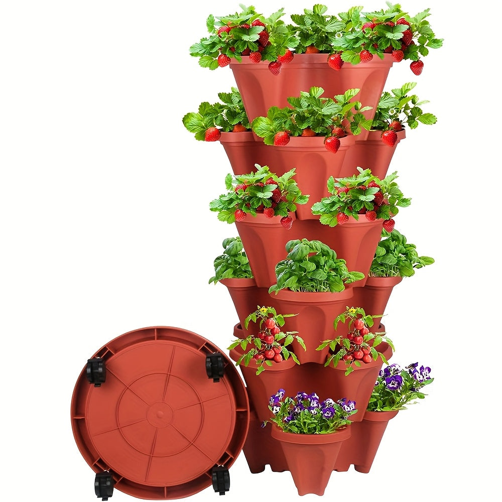 TEMU [stackable Planter] 5-6-7 Tier Stack-able Planter | 1 Kit, 2 Kits For Strawberries, Flowers, Herbs, Vegetables | Vertical Of Vegetables And