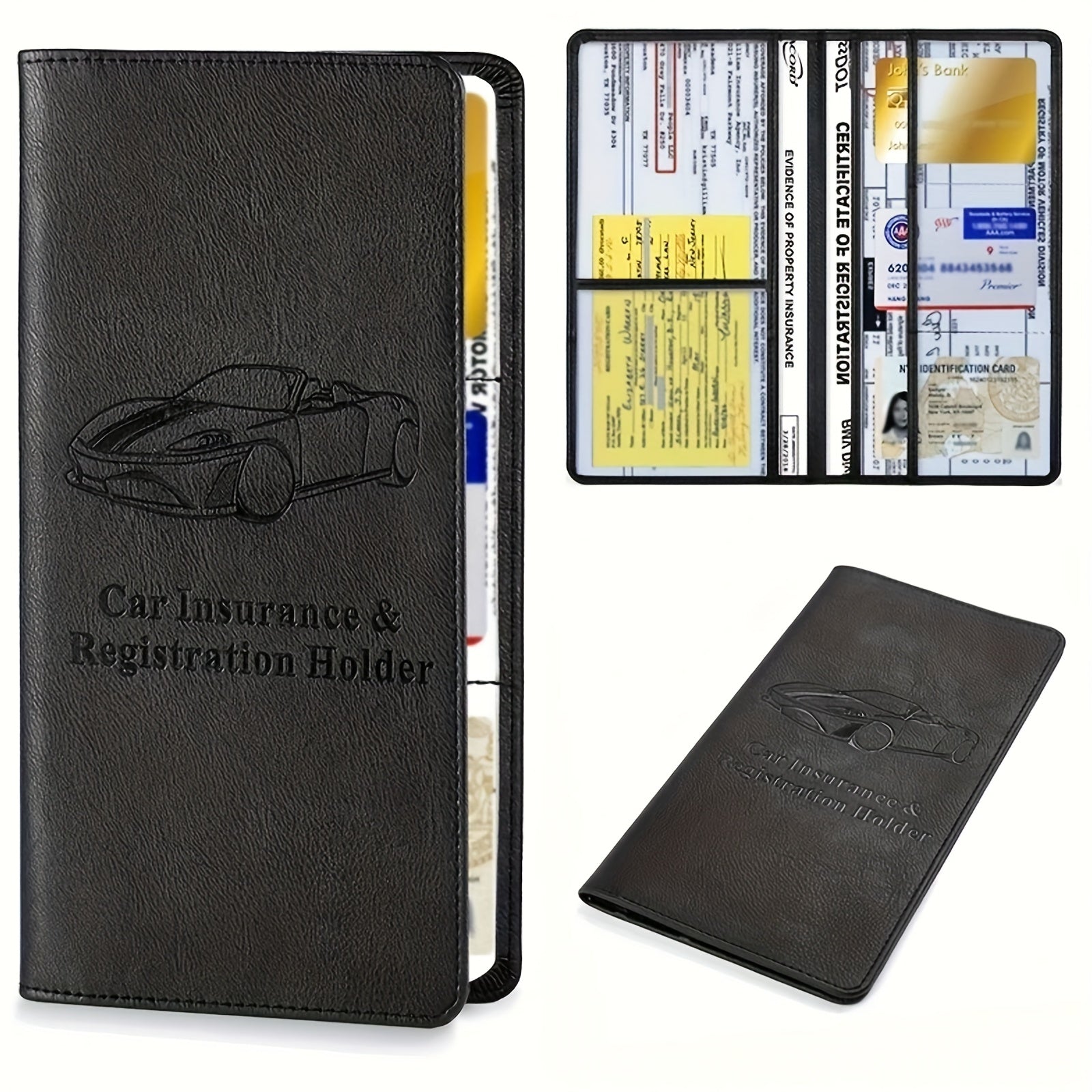 TEMU Car Registration & Insurance Card Holder For Men And Women, Auto Glove Box Organizer Document Wallet Leather Manual Folder