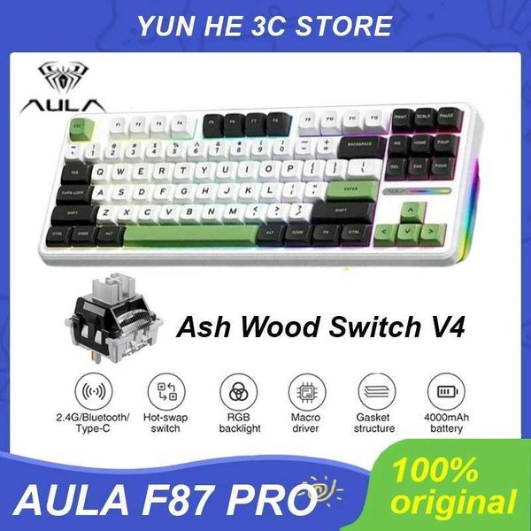 Aula F87 Pro Mechanical Keyboard Wired-2.4g Wireless- 3 Mode Hot Swap Rgb Pbt Gasket 87 Keys Customized Gaming KeyboardLX241031
