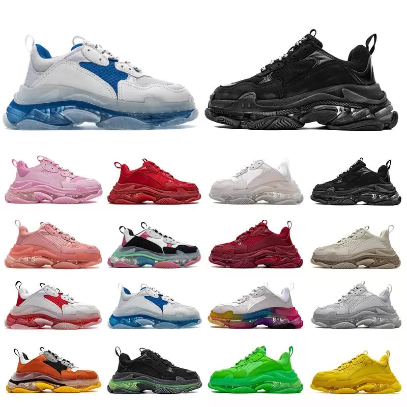 Casual Shoes Men Women 17FW Triple S Dad Sneaker Clear Bubble Bottom Black Red Pink Green Yellow Grey Multi Color Old Grandpa Trainer Sports Sneaker