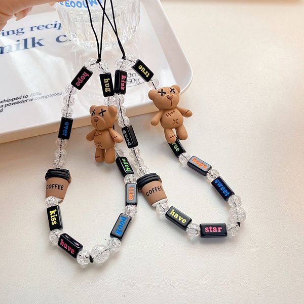 ddmygifts New Creative Cartoon Bear Bead Hanging DIY Phone Case Letter Hand Rope Accessories A