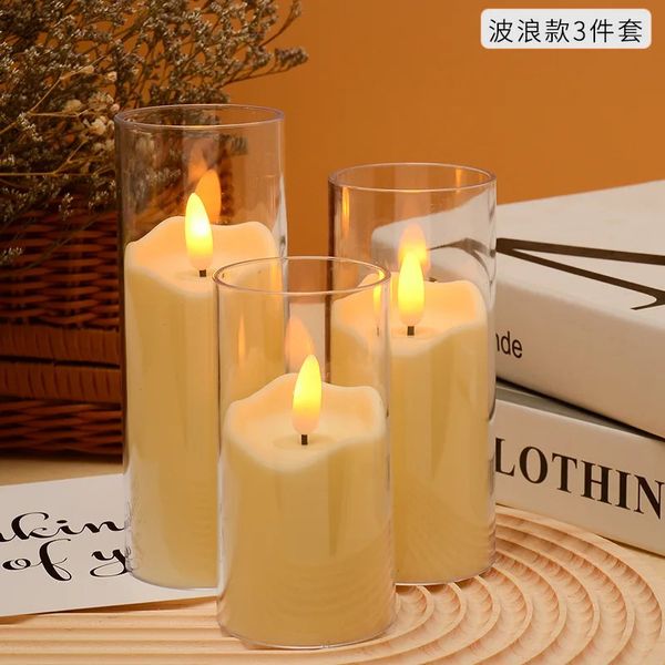 6 pieces of LED flameless electric candle lights acrylic glass batteries flashing tea candles in bulk for weddings and Christmas 240905