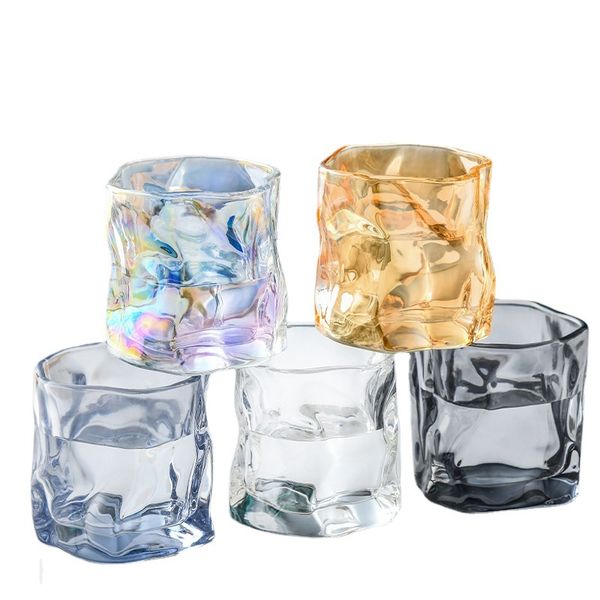 2024 Twisted Flower Whiskey Glass Transparent Beer Glass Glass Water Cup Glass Coffee Cup Origami Cup Ins Style Creative Drinkware
