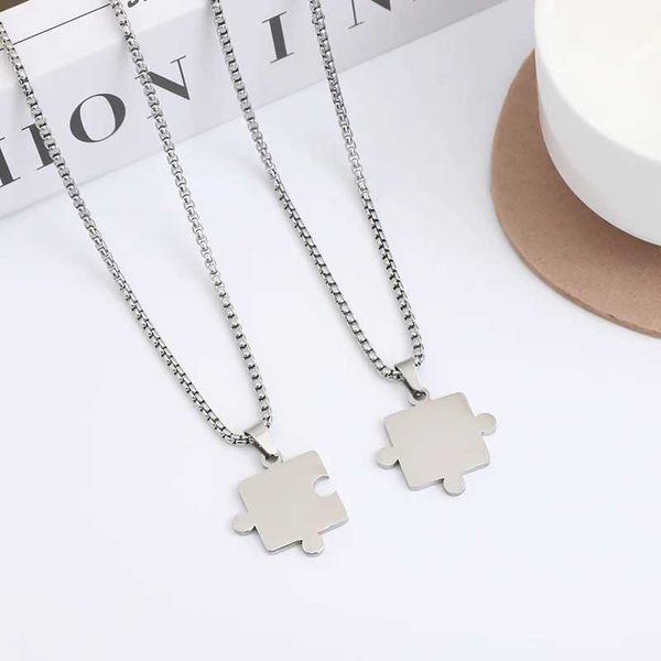 10 mirror polished charm necklaces stainless steel personalized puzzle pendants couple necklaces fashionable jewelry accessories W240918