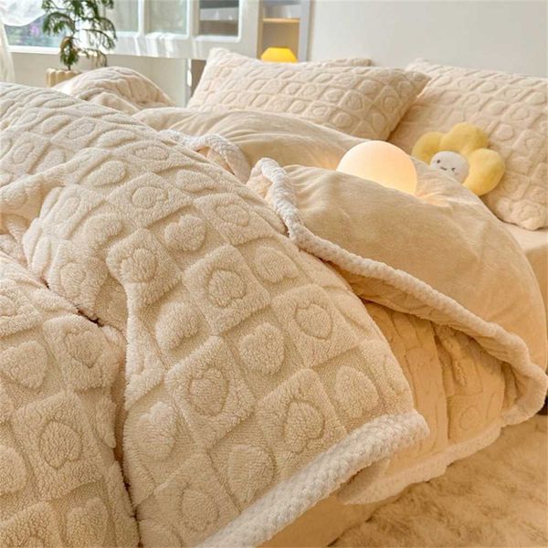 Solid Color Milk Velvet Bedding Set Tafu Velvet Bed Linen Thicken Four Piece Set Quilt Cover Sheet Pillowcase King Bedroom DecorM240816