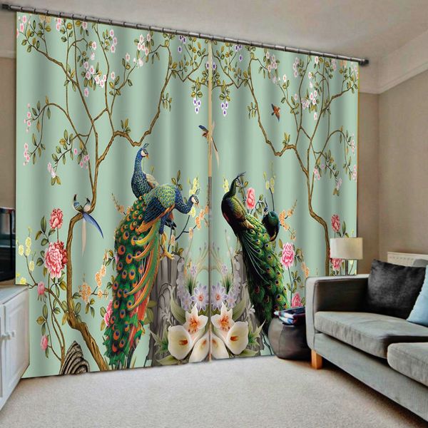green curtains flower curtain 3D Curtain Printing Blockout Polyester Photo Drapes Fabric For Room