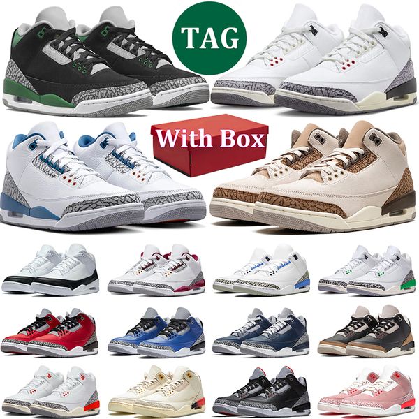 Com designer de caixas 3s Basketball Shoes 3 masculinos tênis ao ar livre treinadores esportistas de esportes de caneta plana cimento branco