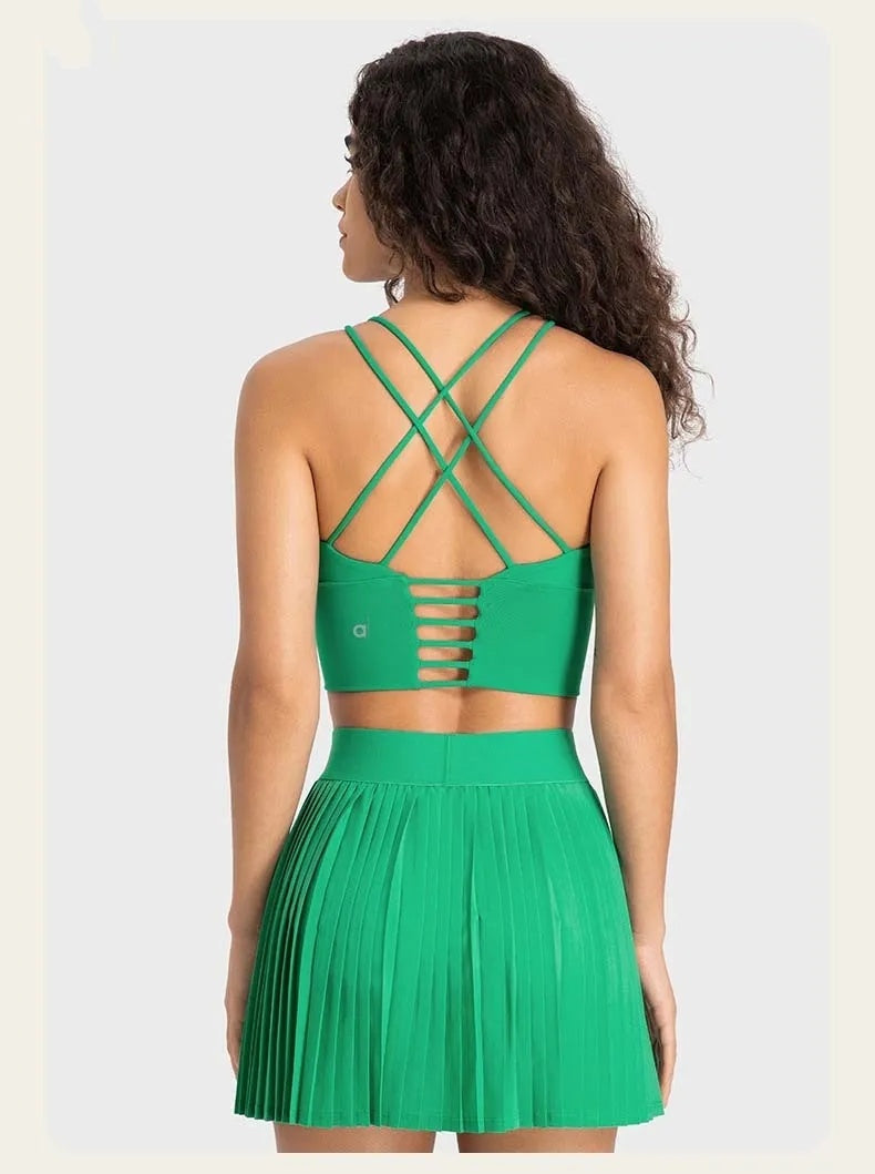 A86 Women Yoga Bra Or High Waist Skirts Comfortable Nude Anti Glare Tennis Skirt Quick Dry Breathable Yoga Skirt Loose Casual Sports Skirt