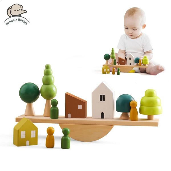 Montessori Sensory Toys Stacking For Baby Forest Houses Replica Wooden Blocks Early Childhood Education Game Gift 250116