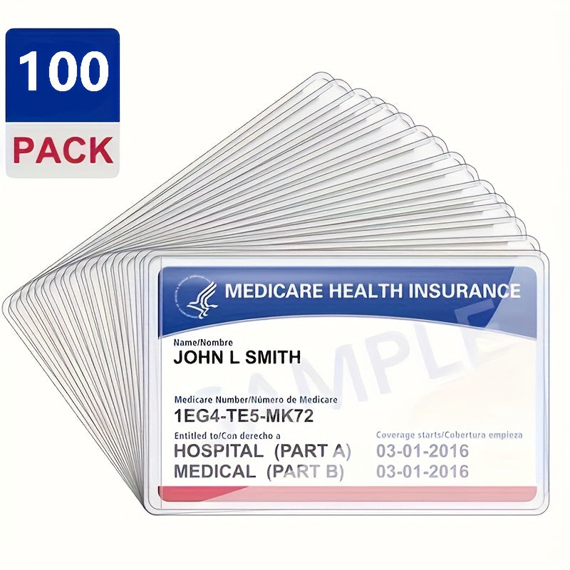 TEMU 100-pack Transparent Pvc Id Card Sleeves, Business Card # Social # Id Card Protector, Soft Waterproof Card Holder For Office Supplies