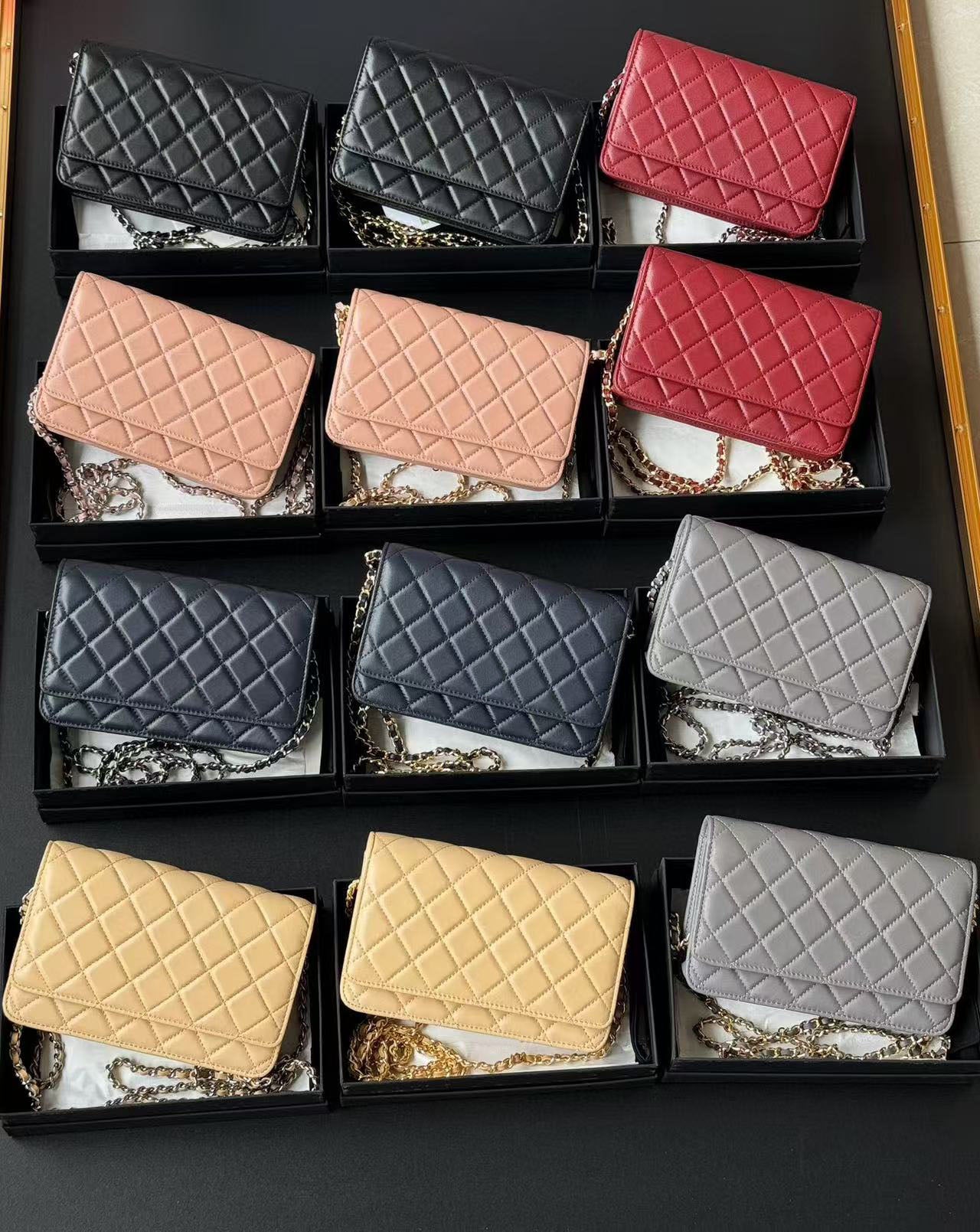 10A upgraded magnetic hasp metal zip handles chip authentication mini sheepskin womens chain wallets with box purses shoulder bag