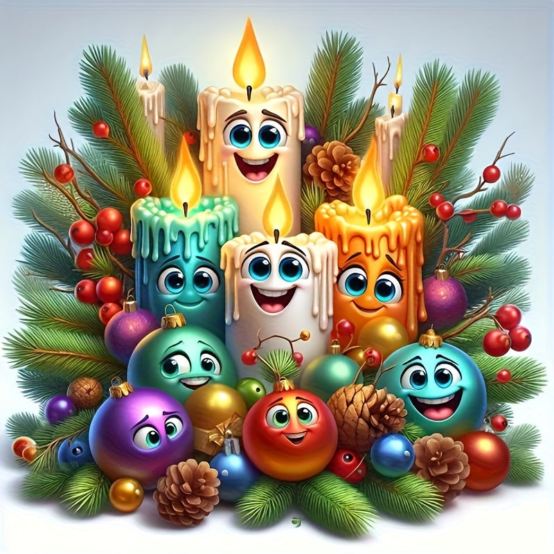 TEMU 6-inch Christmas Candle Vinyl Decal – Festive Cartoon Candles & Ornaments Design, Self-adhesive Sticker For Cars, Laptops, Bottles, Windows,