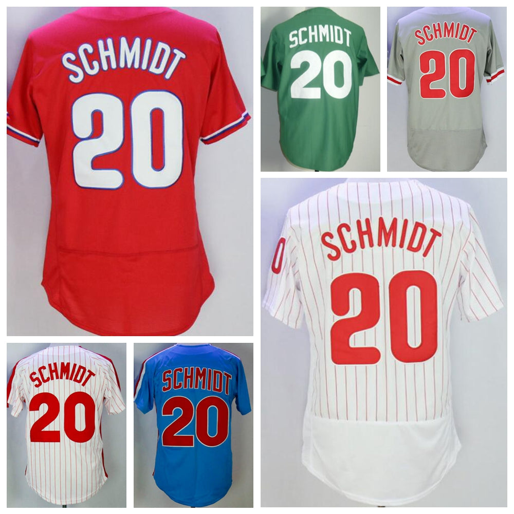 Retro Retire 1983 Vintage 20 Mike Schmidt Baseball Jersey Men Red White Blue Black Grey Cool Base Flexbase Pinstripe Stitched For Sport Fans Breatha
