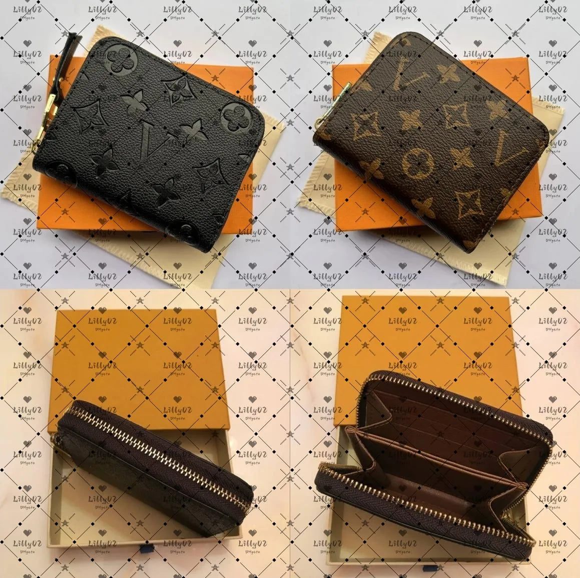 Fashion designer wallets luxury womens short purses embossed flower letters credit card holders ladies plaid money clutch bags with out box handbag