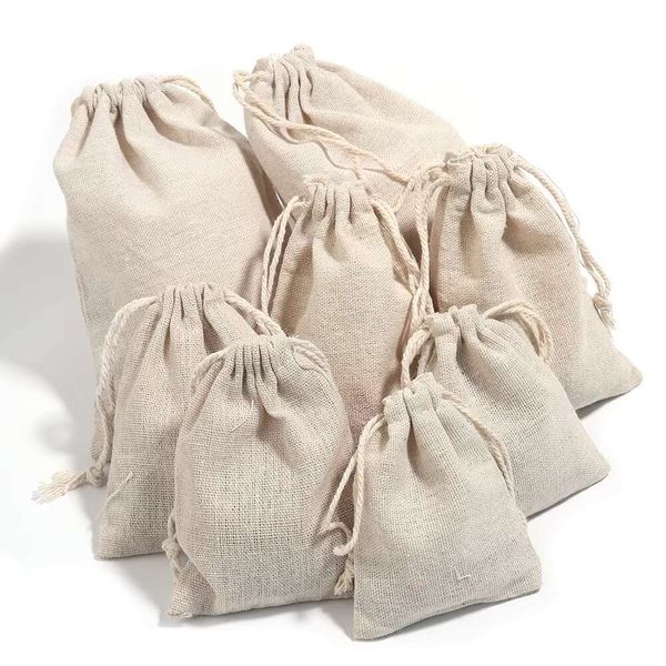 10Pcs-Lot Jute Pouches Small Sack Drawstring Sachet Jewelry Storage Christmas Gift Bag Webbing Packaging Bags