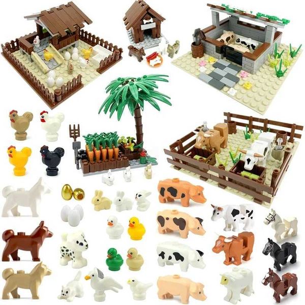 Farm MOC Building Blocks Animal Parts Pasture Bricks Kits Toys Chicken Coop Pig House Bullpen Birdhouse Compatible With LEGOM240819
