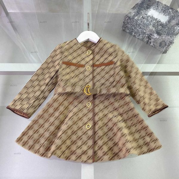 Classics Girls dress Metal buckle belt decoration Princess dress autumn kids designer clothes Long sleeved baby skirt