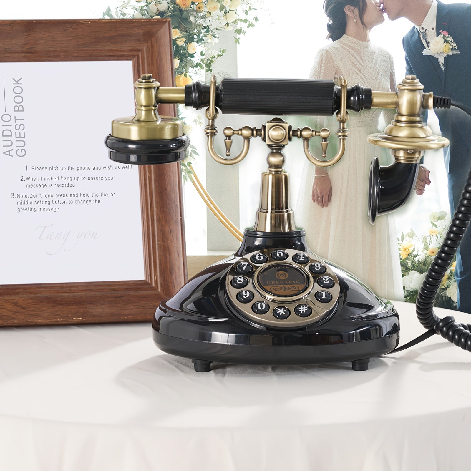 TEMU 1pc Audio Guestbook Telephone, Wedding Phone Leave Message For Party Gathering, Audio Message Book Recording Wedding Phone Audio Record Phone-